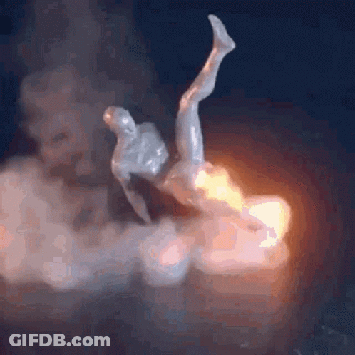 Statue Of Man Falling Into Fireball GIF