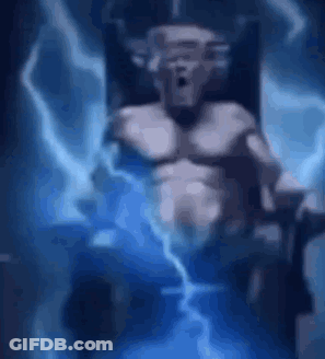 Statue Of Man In Chair With Lightning Behind GIF