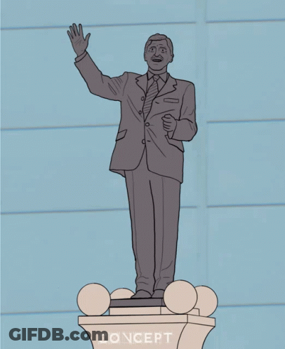 Statue Of Man In Suit And Tie On Pedestal Saying Concept GIF