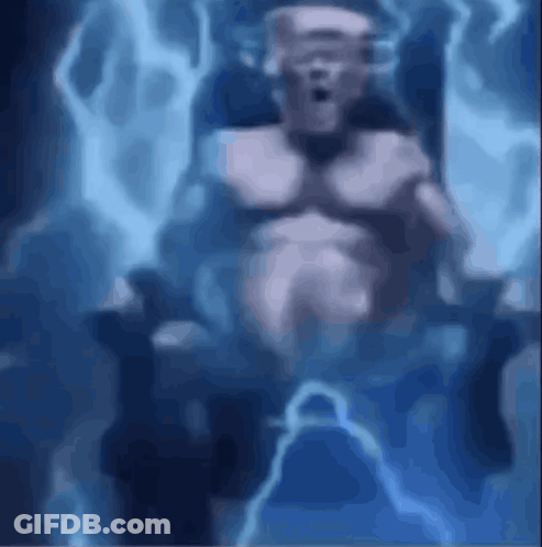 Statue Of Man Sitting In Chair With Lightning Bolt GIF