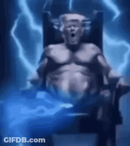Statue Of Man Sitting In Chair With Lightning Bolt GIF