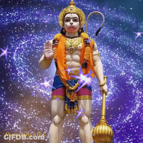 Statue Of Man With Monkey Tail Holding Golden Object GIF