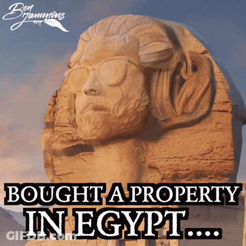 Statue Of Man With Sunglasses Bought A Property In Egypt GIF