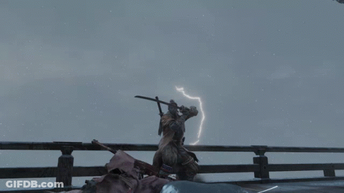 Statue Of Man With Sword On Bridge GIF