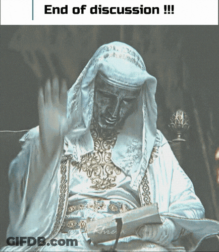 Statue With End Of Discussion Text GIF