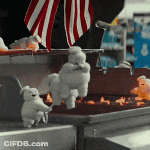 Stay Puft Marshmallow Man Playing On Fire GIF