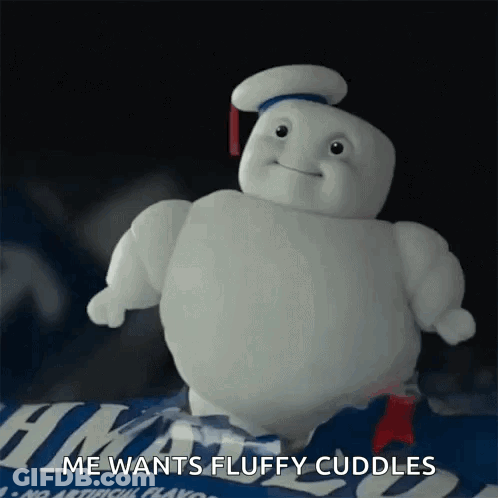 Stay Puft Marshmallow Man Saying Me Wants Fluffy Cuddles GIF
