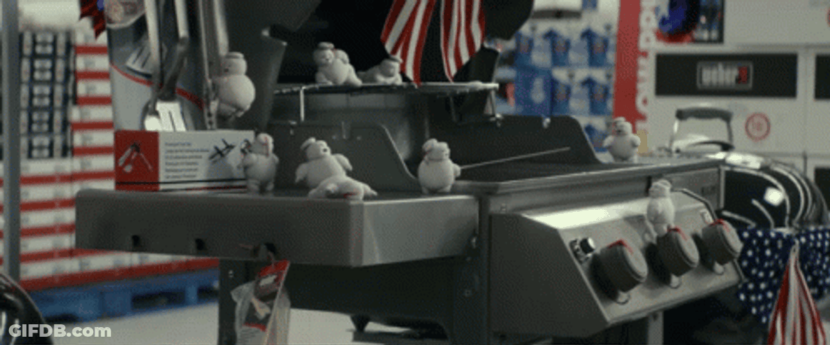 Stay Puft Marshmallow Man Walking On Fire GIF