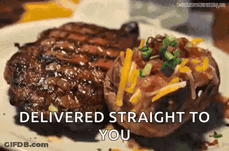 Steak And Baked Potato Plate Delivered GIF