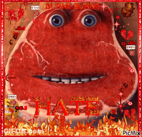 Steak With Face And Word Hate GIF