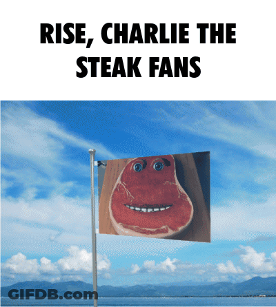 Steak With Face Saying Rise Charlie The Steak Fans GIF