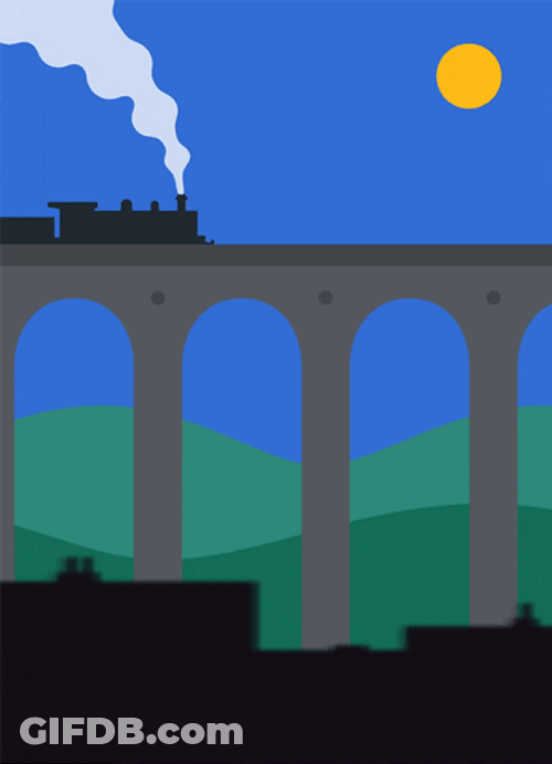 Steam Train Moving On Night GIF