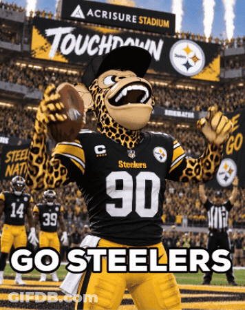 Steelers Mascot Holding Football With Touchdown Sign GIF