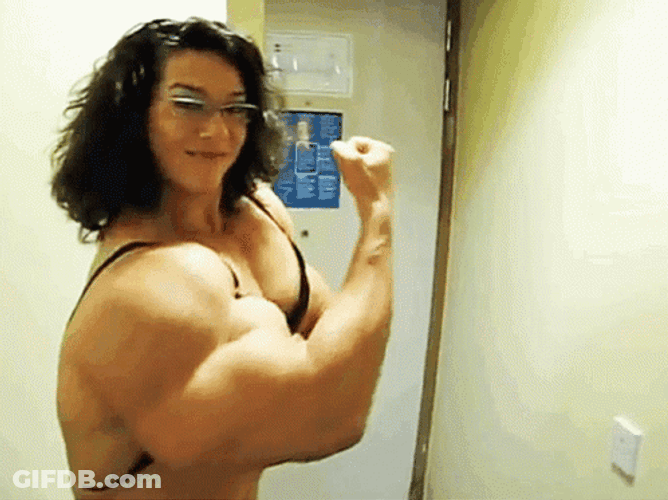 Steroids Lady Body Builder Flexing Muscle GIF