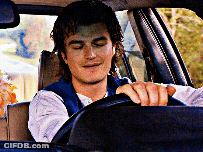 Steve Harrington Driving Tongue Out GIF