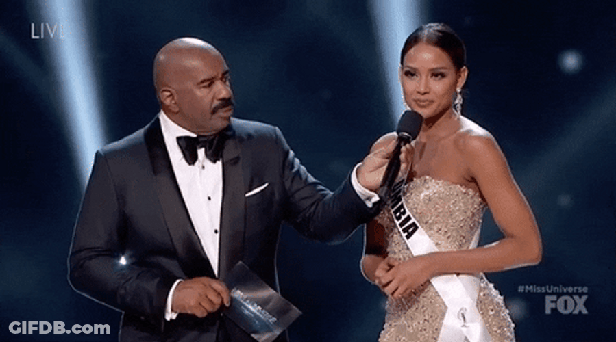 Steve Harvey Miss Universe Answering GIF