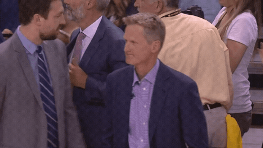 Steve Kerr Standing Body Bump To Someone GIF