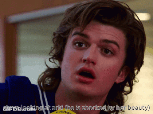 Steve Looking At Arki ( He Is Shocked By Her Beauty ) Is Displayed On A Screen GIF