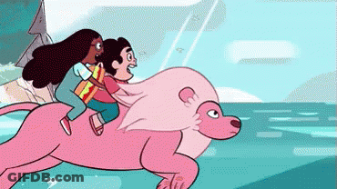Steven Universe Characters Riding Pink Lion GIF