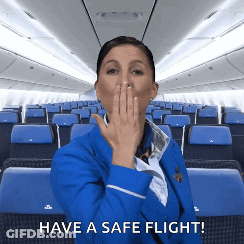Stewardess Covering Mouth With Safe Flight GIF