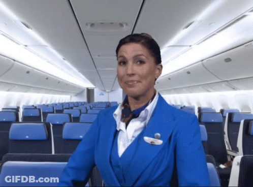 Stewardess Smiling In Blue Jacket GIF