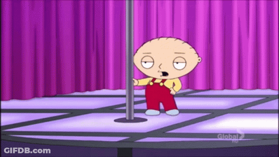 Stewie Dancing While Holding To A Pole GIF