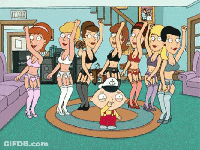 Stewie Dancing With Ladies In Living Room GIF