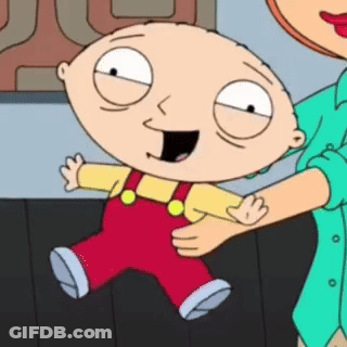 Stewie From Family Guy Is Being Held By A Woman In A Blue Shirt . GIF