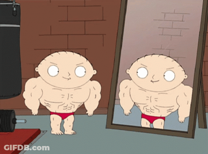 Stewie Griffin Flexing Muscle On Mirror GIF