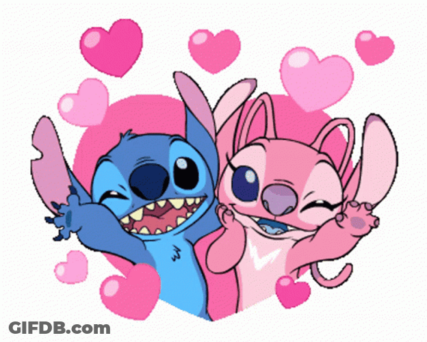 Stich And Angel Cute Winks Hearts GIF