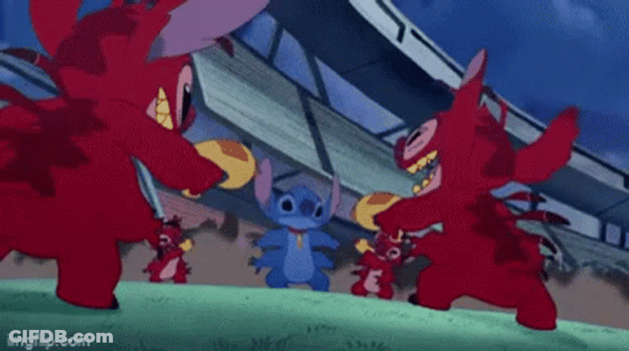 Stich And Angel Fighting GIF