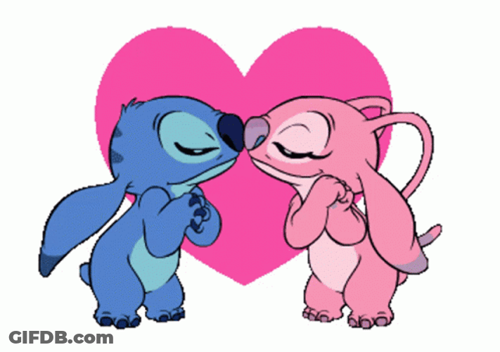 Stich And Angel Kiss Heart GIF
