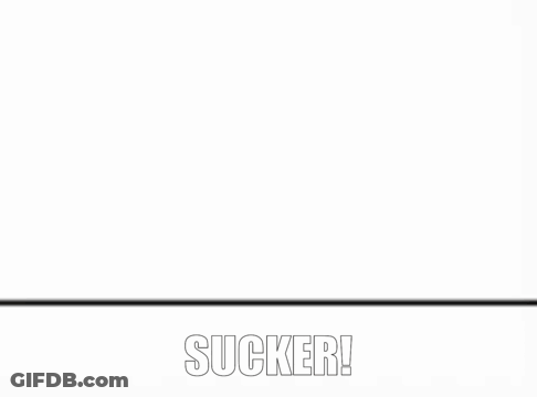 Stick Figure Holding Dumbbell Says Sucker GIF