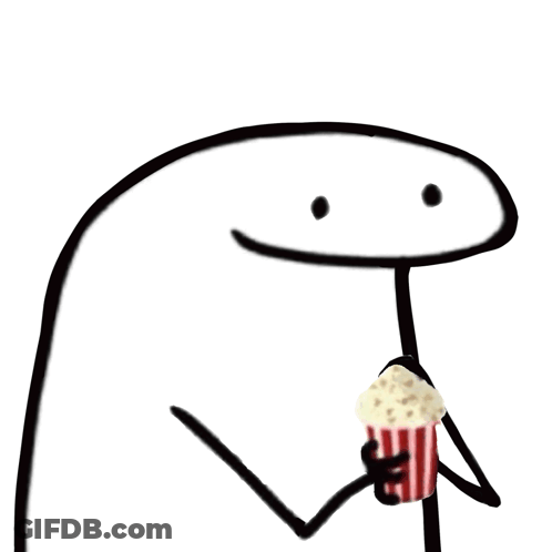 Stick Figure Holding Popcorn Bucket Smiling GIF