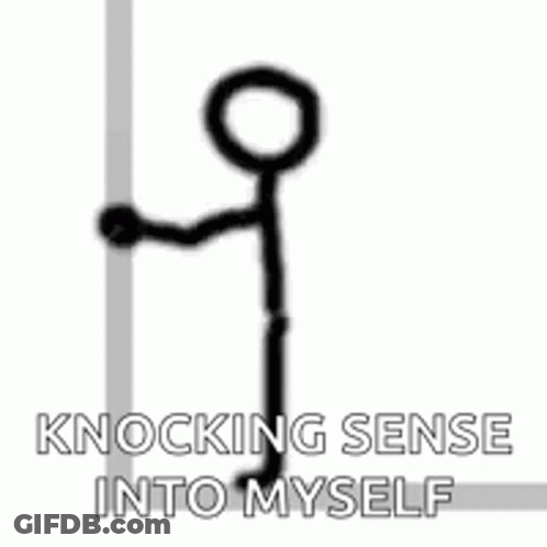 Stick Figure Leaning Against Wall Knocking Sense Into Myself GIF
