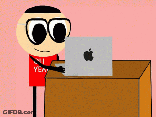 Stick Figure Red Shirt Saying Oh Year Apple Laptop GIF