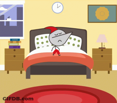 Stick Figure Sleeping In Bed With Clock Above GIF