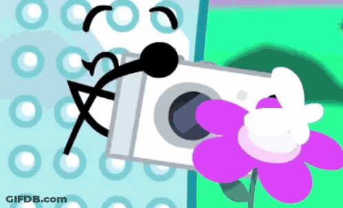 Stick Figure Taking Picture Of Pink Flower GIF