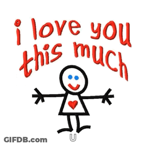 Stick Figure With Heart Saying I Love You This Much GIF