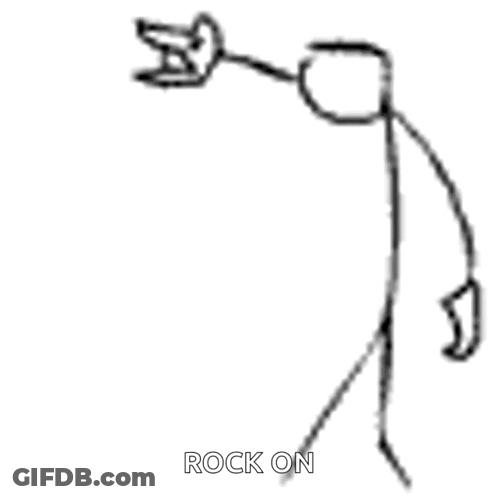 Stick Figure With Horn Saying Rock On GIF