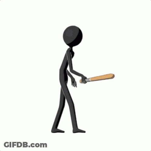 Stick Figure With Smack Sign Holding Bat GIF