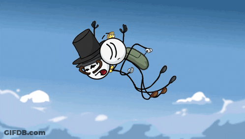 Stick Figure With Top Hat Flying With Another GIF