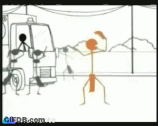 Stick Figures Standing In Front Of Truck With Momento GIF