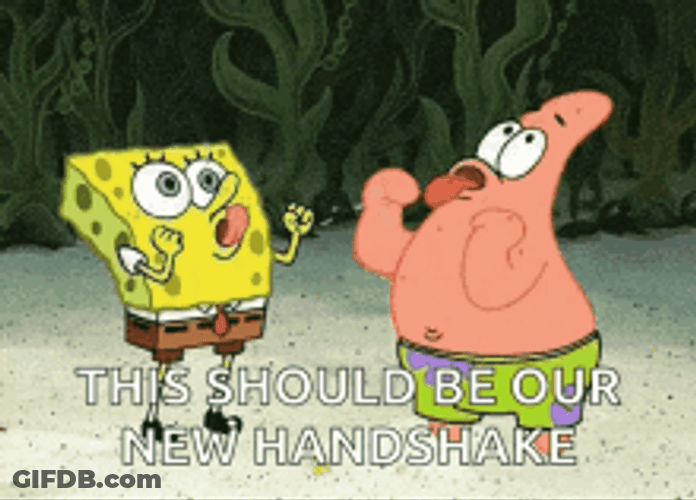 Sticking Tongue Out Spongebob Patrick Handshake GIF