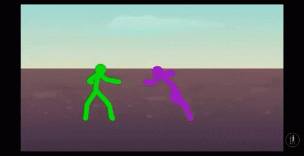 Stickman Fight Green Vs Purple Punches Kicks GIF