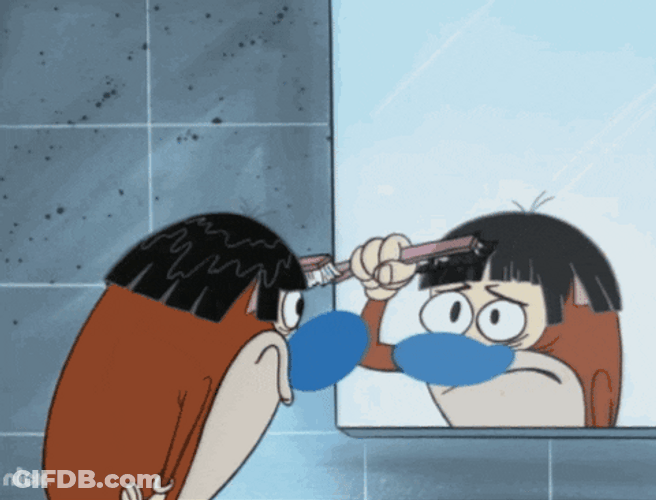 Stimpy Hair In The Mirror GIF