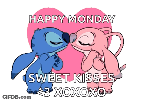 Stitch And Angel Kissing Happy Monday Sweet Kisses 3 Xoxox GIF