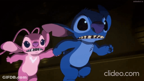 Stitch And Angel Running Together GIF