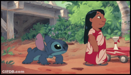 Stitch And Girl With Spray Bottle GIF