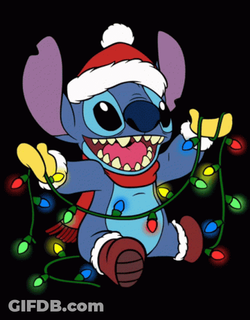 Stitch Christmas Lights Happy Santa Claus GIF